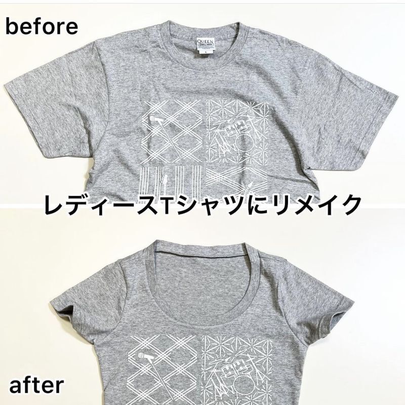 メンズTシャツ→レディースパターンへリメイク